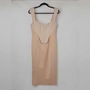 ASOS Nude Midi Corset-vibe Dress wLinen Front Panel‎ & Stretch Fabric Coquette